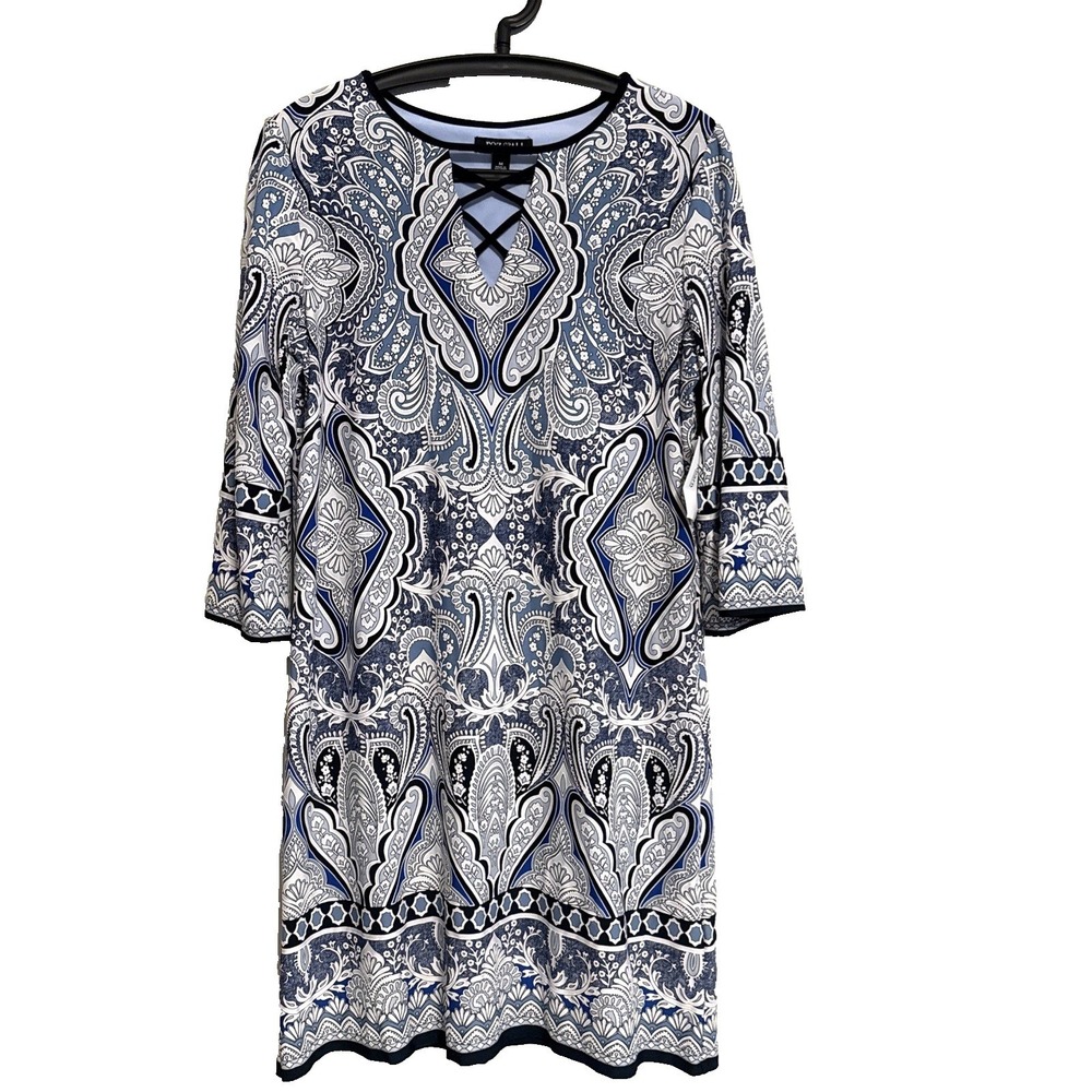 NWT Ross & Ali Blue Sheath Dress Sz Med Feminine Career Office Chic Stretch